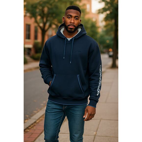 Ben Sherman Mens Fleece Spellout Logo‎ Hoodie Sweatshirt Navy Blue XL - Picture 1 of 9